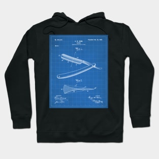 Straight Razor Patent - Stylist Barber Bathroom Decor Art - Blueprint Hoodie